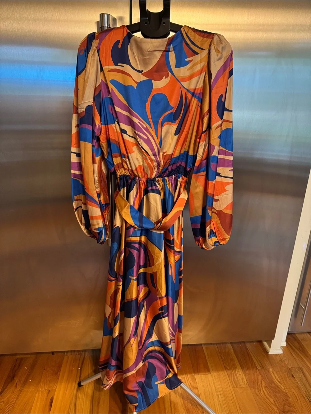 Flying Tomato Long Sleeve V-Neck Printed Maxi Dress in Multicolor - Picture 10 of 16